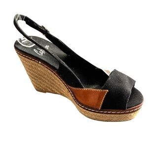 Castañer Black Canvas Espadrille Wedge Sandals Women’s Size 7